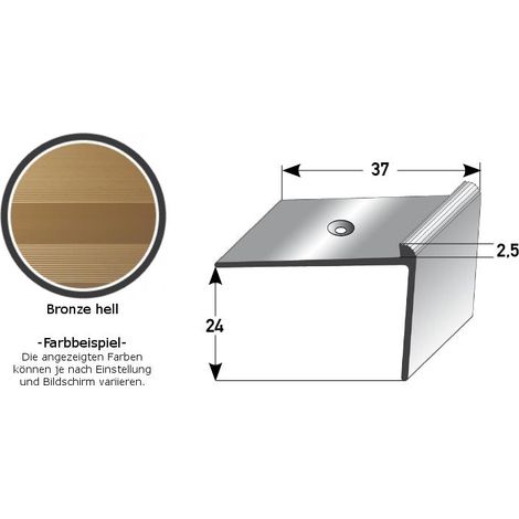 Treppenkante "Aulla" / Treppenkantenprofil / Winkelprofil, konfigurierbar, Breite: 37 mm, Höhe: 10-40 mm, Einfasshöhe 2-7 mm aus Aluminium eloxiert, gebohrt, von Auer Metall -2.5-24 mm-1000-bronze hel