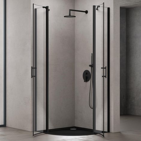 doporro Box Doccia 100x100cm, Altezza: 195cm, Cabina Bagno con Porta Doppia Vetro di Sicurezza ESG Vetro Trasparente Ravenna52, Nero (1/5)