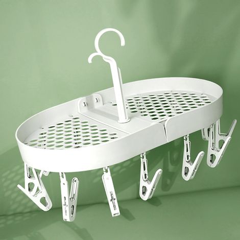 Égouttoir rotatif à 360° avec petits crochets, pliable et clip de suspension, beige, idéal pour la maison ou les dortoirs. (1/4)