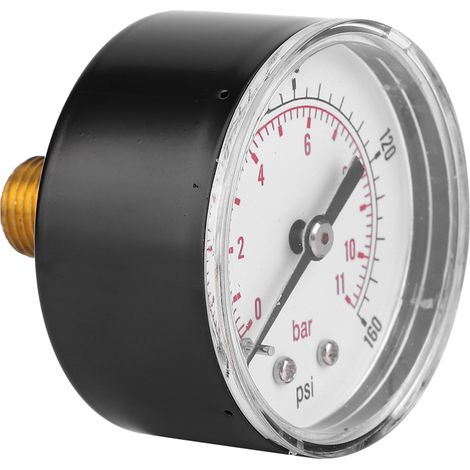 Manomètre à cadran de 50 mm, raccord arrière 1/4 BSPT pour air, eau, huile et gaz (0-160 PSI 0-11 Bar) (1/5)