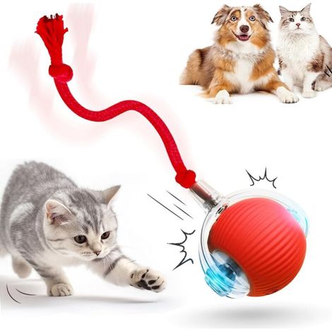 Balle Interactive pour Chat - Jouet pour Animaux de Compagnie - Rechargeable par USB - Trois Modes de Travail - Rotation à 360° - pour Chiens et Chats (Rouge)