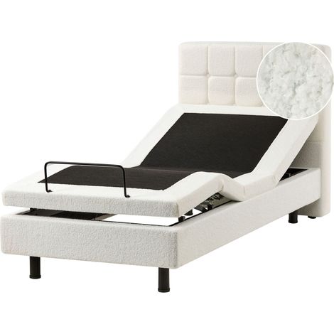 Letto matrimoniale Tessuto bouclè bianco sporco Elettrico Regolabile 90 x 200 cm Duke