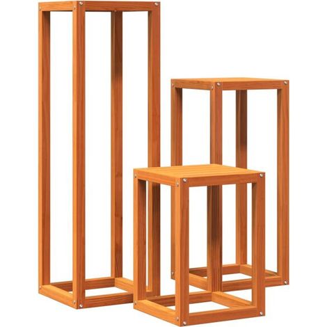 Supports à fleurs, lot de 3, finition cire brune, bois de pin massif. (1/5)