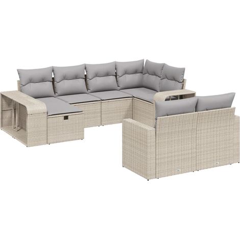 Juego de sofás jardín con cojines beige 10 pzas ratán sintético vidaXL (1/4)