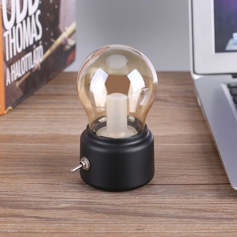 Schwarze LED-Retro-Nachttischlampe, USB-aufladbar, tragbares kreatives Nachtlicht, Stimmungsbeleuchtung, Vintage-Design, kabellos. (1/5)