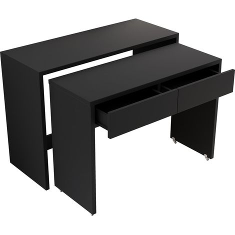 Bureau, extensible, mobile sur roulettes, panneaux de particules et bois, noir (1/5)
