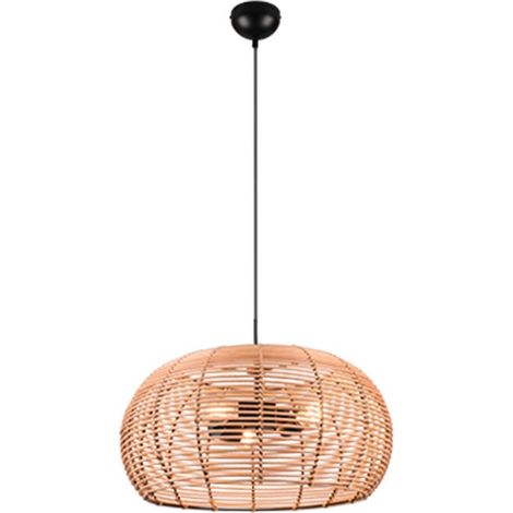 Suspension Led métal et rotin culot E27 50 cm - Trio - Inga (1/5)