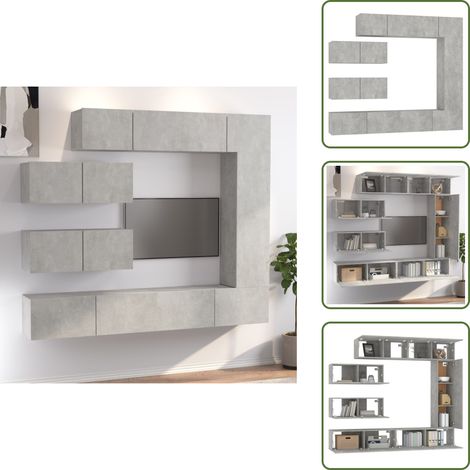 Ensemble de meubles TV 7 pcs Gris béton Bois d'ingénierie - Meuble Tv - Meuble Téléviseur - Ensemble Meuble Tv - Mobilier Salle Séjour - Décoration Intérieur (1/5)