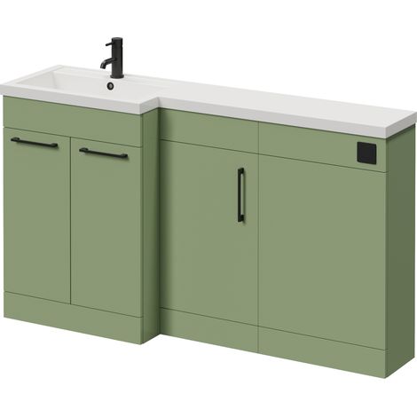 Napoli 390 Olive Green 1500mm 3 Door Vanity Unit Toilet Suite with Left Hand Square Lucia Basin - 1500mm - Matt Black 160mm HandleWithout Kingston Toilet Pan