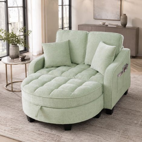 Canapé convertible 132x129x93 cm en tissu, vert d'eau, rangement intégré pour petit salon – MEUBLIV (1/5)