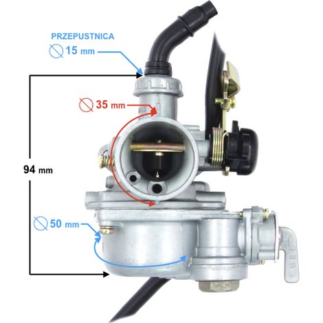 Carburatore PZ19, 110cc 4T, p.15mm, starter a cavo con rubinetto (1/4)