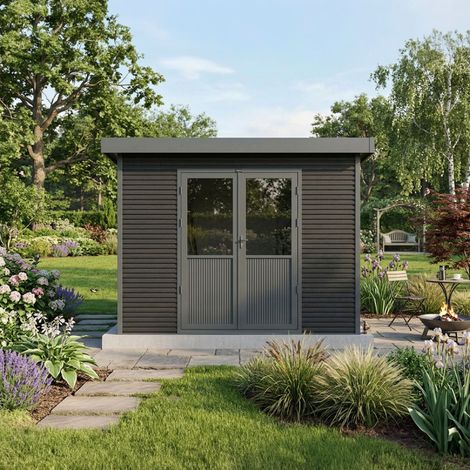 Cobertizo de jardín de madera compuesta Onyx 33 - 9m² - Gris