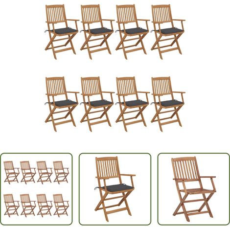 Chaise pliante - Chaises pliables de jardin lot de 8 avec coussins Bois d'acacia (1/5)