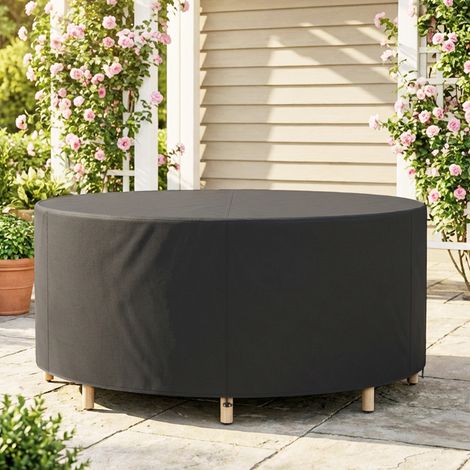 Funda protectora para muebles de jardín, resistente al invierno, impermeable, con protección UV, tejido Oxford 420D, Ø214x70Hcm, color negro.