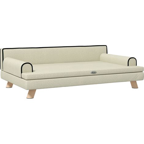 Canapé design scandinave pour chien et chat, coussin doux et amovible, piètement en bois massif, 100 x 62 x 32 cm, beige. (1/5)