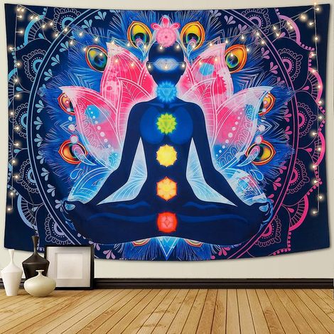 Tapisserie murale décorative mandala psychédélique colorée pour le yoga (1/5)