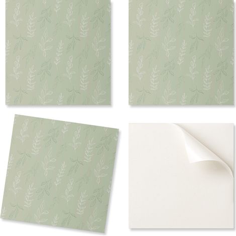 Azulejos de vinilo autoadhesivos para cocina con estampado de hojas de plantas, 4x50x50 cm.
