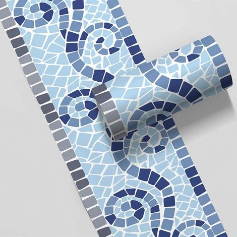 Adesivo per bordatura da parete Adesivo 3D per bordatura da parete Adesivo rimovibile Carta da parati Soffitto, Soggiorno, Decorazione da parete per camera da letto Onda blu 10 X 500CM, (1/5)