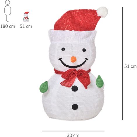 Bonhomme de neige décoratif pour l'extérieur. Décoration lumineuse de Noël avec LED, 30 cm x 30 cm x 51 cm, rouge et blanc. (1/5)