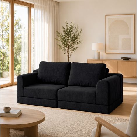 Divano letto convertibile, poltrona singola trasformabile, struttura a due livelli, imbottitura in pura schiuma, flanella nera (1/5)
