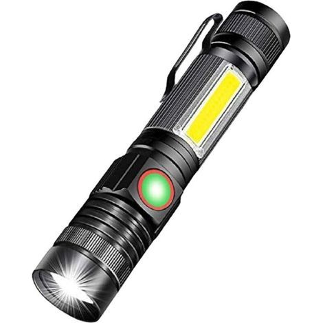 Powerful USB rechargeable LED flashlight, portable zoomable COB military-style flashlight for garage, car workshop, camping, DIY (18650 rechargeable battery included and magnetic base) (1/4)