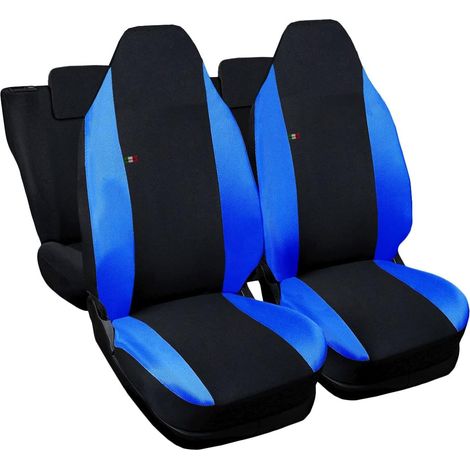 Lupex shop - Coprisedili Auto Compatibili per Aygo, Made In Italy, set di copri sedili anteriori e posteriori con copri poggiatesta incluso, tessuto poliestere, colore - Nero\Blu Royal