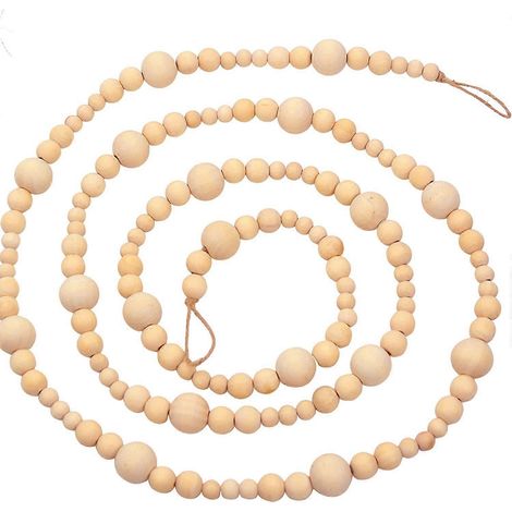 Guirlande de perles en bois pour sapin de Noël Décoration de Thanksgiving Décoration intérieure bohème Style rustique Guirlande de perles en bois (168 cm) ( ) (1/4)