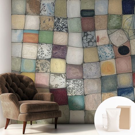 Papier peint intissé à motifs décoratifs pour salon chambre et bureau Décoration murale élégante avec colle Mosaïque colorée 250x250 cm (1/5)