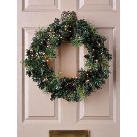 Festive Firefly Lit Christmas Wreath with Warm White Lights - 60cm (1/2)