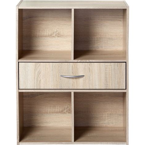 Calicosy – Etagère de rangement 4 casiers avec tiroir – Dimensions 62 x 29.5 x 80 cm – Panneaux de particules – Style contemporain