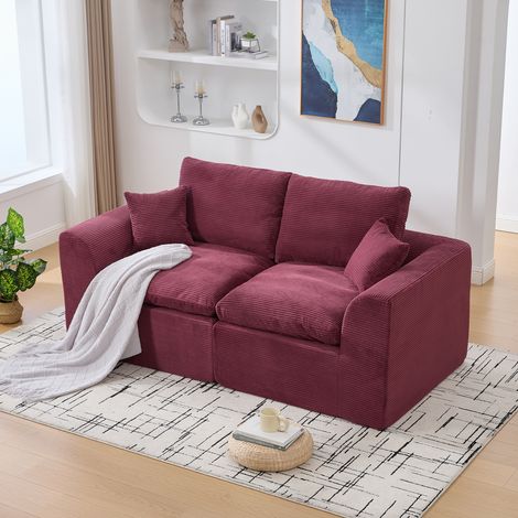 Divano Dritto 2 Posti in Velluto A Coste con Cuscini Alta Resilienza, Design Minimalista, Rosso Vino