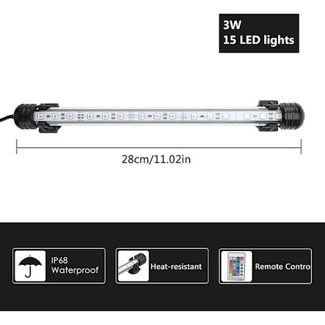 Éclairage LED coloré pour aquarium, lampe étanche pour aquarium, bâton lumineux de plongée, 28 cm [PL] (1/4)