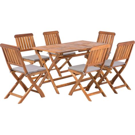 Garden Dining Set Acacia Wood Folding Chairs With Cushions 6 Seater 140 x 75 cm CENTO (1/5)