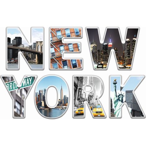 sticker mural New York bleu, gris et orange  - Sanders & Sanders (1/3)