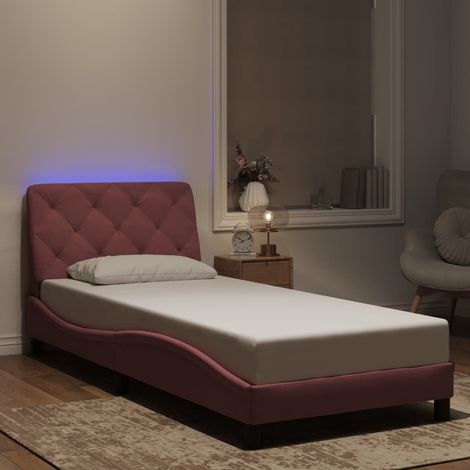 vidaXL Giroletto con LED senza Materasso Rosa 90x200 cm in Velluto (1/5)