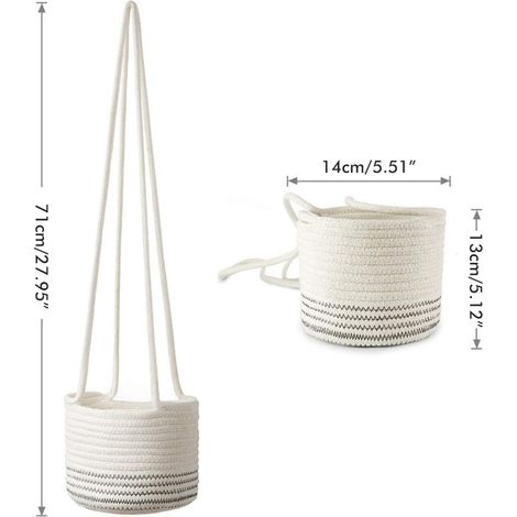 Panier suspendu en corde de coton tressé, support pour pot de fleurs intérieur, organisateur de plantes suspendu, rangement mural végétal.