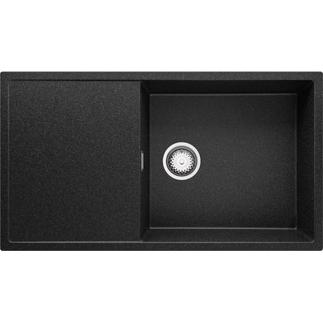 PRIMAGRAN Evier Cuisine en Granit 90x50cm, Lavabo 1 bac + Kit de Vidage, Évier à Encastrer au meuble 60cm - Ibiza, Graphite