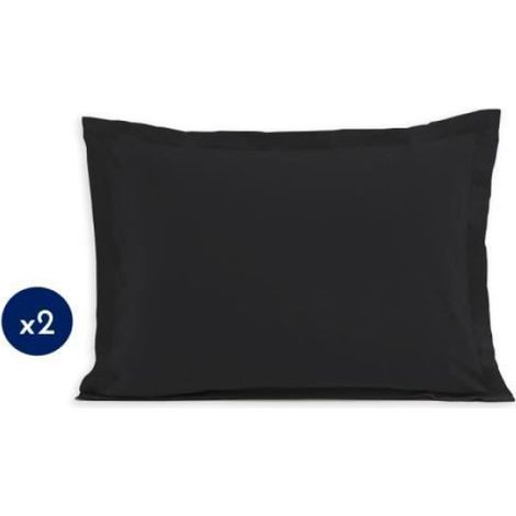 Lot de 2 taies rectangulaires 100% coton - Noir - 50x70 cm (1/3)