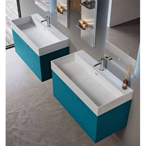 Mobile Bagno PREMIUM - Blu Petrolio - da 90 cm - Made in Italy -  Lavabo Consolle In Resina (1/5)
