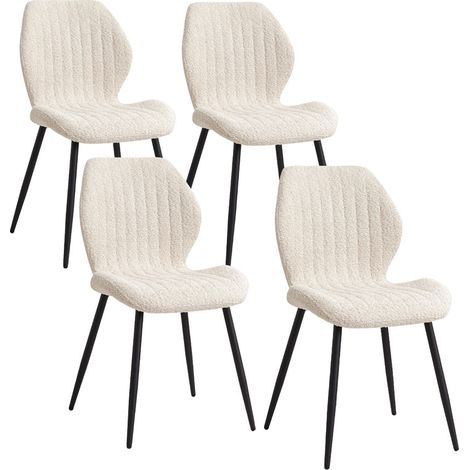 Wokaka Lot de 4 chaises - chaise de salle à manger rétro -chaise en lin - pieds en métal(Beige)
