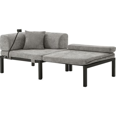 Schlafsofa Einzelbett klappbar aus Massivholz Schlaffunktion Samt Hellgrau (1/5)