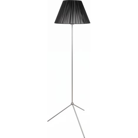 Pie de salon 1xe27 plata c/pantalla hilo negro 40x40x150 cm