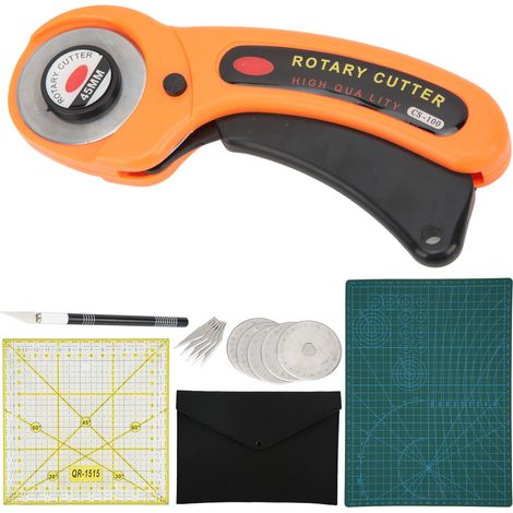 Kit de découpe tissu 15 pièces avec tapis de coupe et lames supplémentaires pour patchwork et couture (1/5)