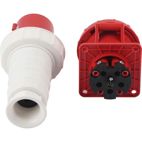 Connecteur industriel 5 broches + prise encastrée étanche IP67, coupleur de câble triphasé 32A, set prise mâle/femelle pour usage professionnel (1/5)