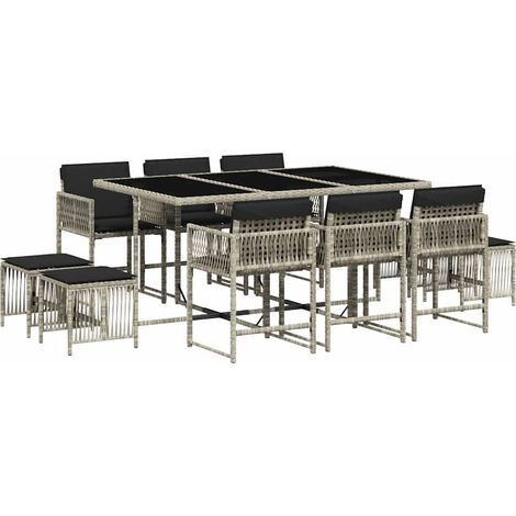 Maison Exclusive - 11-tlg. Garten-Essgruppe mit Kissen Hellgrau P