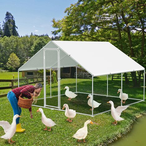 Jiubiaz Hühnerstall Hühnerhaus 3x3x2m Kleintierstall Freilaufgehege Kleintiergehege Voliere Freigehege Hühnerkäfig Geflügelstall Verzinkter Stahlrahmen mit Da (1/5)