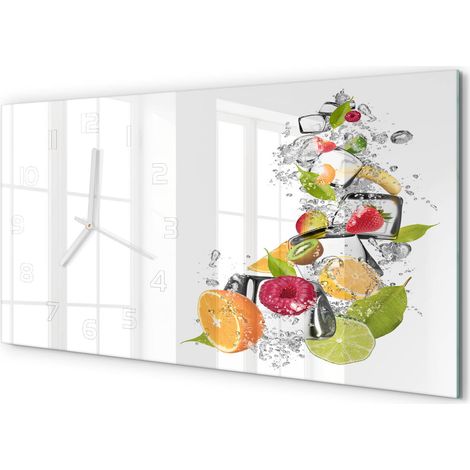 Horloge Murale Panoramique 60x30 cm en Verre Trempé Silencieuse Design Moderne Fruit avec de la glace (1/5)