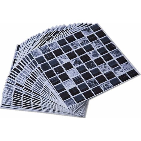 20 autocollants pour carrelage, autocollants pour carrelage en PVC imperméables et auto-adhésifs, motif mosaïque noire, 15 x 15 cm (1/5)