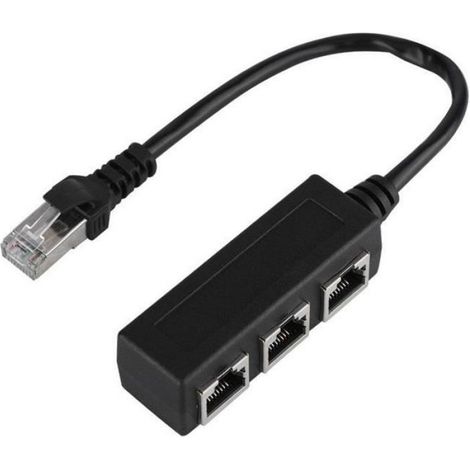 Adaptateur Ethernet - RJ45 - 1 mâle vers 3 femelles - Noir - 20,5 cm - Câble réseau