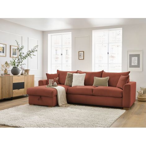 BOBOCHIC - Canapé d'angle réversible convertible ouverture express AUGUSTIN velours côtelé 140x200 Orange (1/5)